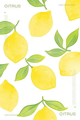 PSD 무료이미지 백그라운드 잎 패턴 일러스트 수채화 사람없음 초록색 노란색 레몬 국내일러스트 식물 컬러 무늬 과일 파일형식 무료콘텐츠