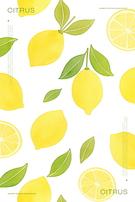 PSD 백그라운드 잎 패턴 일러스트 단면 수채화 사람없음 초록색 노란색 레몬 국내일러스트 식물 컬러 무늬 과일 파일형식