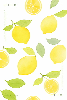 PSD 백그라운드 잎 패턴 일러스트 단면 수채화 사람없음 초록색 노란색 레몬 국내일러스트 식물 컬러 무늬 과일 파일형식