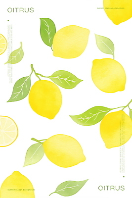 PSD 백그라운드 잎 패턴 일러스트 단면 수채화 사람없음 초록색 노란색 레몬 국내일러스트 식물 컬러 무늬 과일 파일형식