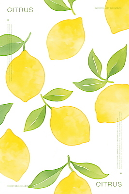 PSD 백그라운드 잎 패턴 일러스트 수채화 사람없음 초록색 노란색 레몬 국내일러스트 식물 컬러 무늬 과일 파일형식