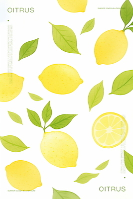 PSD 백그라운드 잎 패턴 일러스트 단면 수채화 사람없음 초록색 노란색 레몬 국내일러스트 식물 컬러 무늬 과일 파일형식