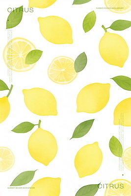 PSD 백그라운드 잎 패턴 일러스트 단면 수채화 사람없음 초록색 노란색 레몬 국내일러스트 식물 컬러 무늬 과일 파일형식