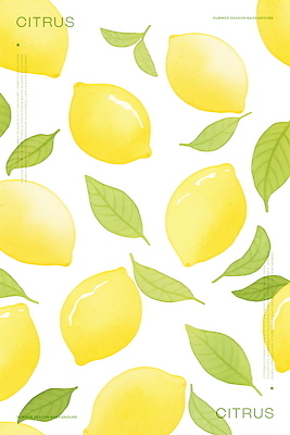 PSD 백그라운드 잎 패턴 일러스트 수채화 사람없음 초록색 노란색 레몬 국내일러스트 식물 컬러 무늬 과일 파일형식