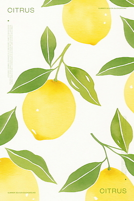 PSD 백그라운드 잎 패턴 일러스트 수채화 사람없음 초록색 노란색 레몬 국내일러스트 식물 컬러 무늬 과일 파일형식