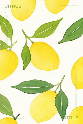 PSD 백그라운드 잎 패턴 일러스트 수채화 사람없음 초록색 노란색 레몬 국내일러스트 식물 컬러 무늬 과일 파일형식