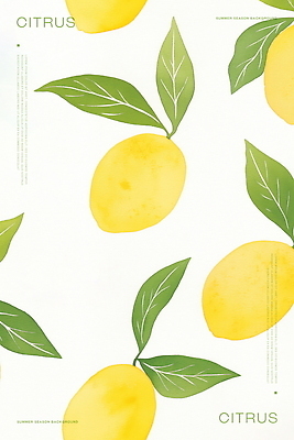 PSD 백그라운드 잎 패턴 일러스트 수채화 사람없음 초록색 노란색 레몬 국내일러스트 식물 컬러 무늬 과일 파일형식