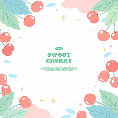 PSD 분홍색 잎 일러스트 수채화 프레임 사람없음 초록색 반짝임 체리 국내일러스트 식물 컬러 과일 모션 파일형식