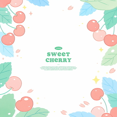 PSD 꽃잎 분홍색 잎 일러스트 수채화 프레임 사람없음 초록색 반짝임 체리 국내일러스트 식물 꽃 컬러 과일 모션 파일형식