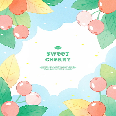 PSD 분홍색 잎 일러스트 수채화 프레임 사람없음 초록색 체리 국내일러스트 식물 컬러 과일 파일형식