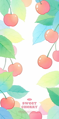 PSD 분홍색 잎 일러스트 수채화 프레임 사람없음 초록색 체리 국내일러스트 식물 컬러 과일 파일형식