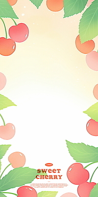 PSD 분홍색 잎 일러스트 수채화 프레임 사람없음 초록색 체리 카피스페이스 국내일러스트 식물 컬러 과일 공백 파일형식