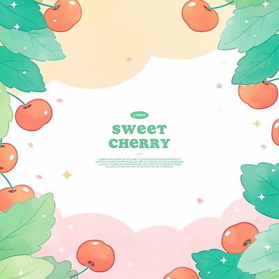 PSD 꽃잎 분홍색 잎 일러스트 수채화 프레임 사람없음 초록색 반짝임 체리 국내일러스트 식물 꽃 컬러 과일 모션 파일형식