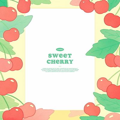PSD 분홍색 잎 일러스트 수채화 프레임 사람없음 체리 연노랑색 국내일러스트 식물 컬러 과일 노란색 파일형식