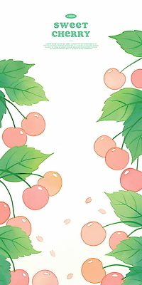 PSD 꽃잎 분홍색 잎 일러스트 수채화 프레임 사람없음 초록색 체리 국내일러스트 식물 꽃 컬러 과일 파일형식