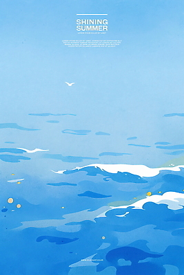 PSD 물결 파도 일러스트 자연 수채화 사람없음 파란색 빛 여름풍경 수면 국내일러스트 바다 컬러 풍경 물 생태계 파일형식 여름_계절