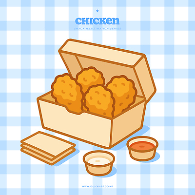 하늘색 일러스트 사람없음 상자 치킨 프라이드치킨 양념 소스 화장지 체크무늬 종지 국내일러스트 AI파일 그릇 무늬 파란색 닭고기요리 파일형식 벡터