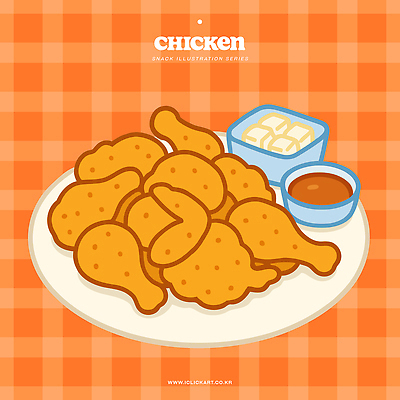 접시 일러스트 사람없음 치킨 프라이드치킨 양념 소스 체크무늬 종지 치킨무 국내일러스트 AI파일 그릇 식기 음식 무늬 닭고기요리 파일형식 벡터
