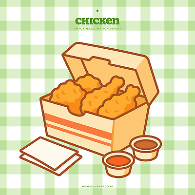 일러스트 사람없음 초록색 상자 치킨 프라이드치킨 양념 소스 화장지 체크무늬 종지 국내일러스트 AI파일 그릇 컬러 무늬 닭고기요리 파일형식 벡터