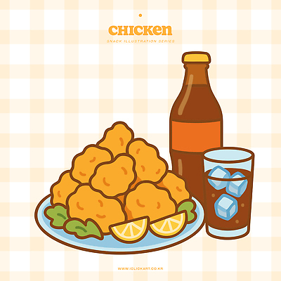 잎 일러스트 잔 사람없음 얼음 치킨 프라이드치킨 체크무늬 슬라이스 레몬장식 콜라병 연노랑색 국내일러스트 AI파일 자연요소 식물 식기 무늬 장식 노란색 레몬 닭고기요리 음료수병 파일형식 벡터