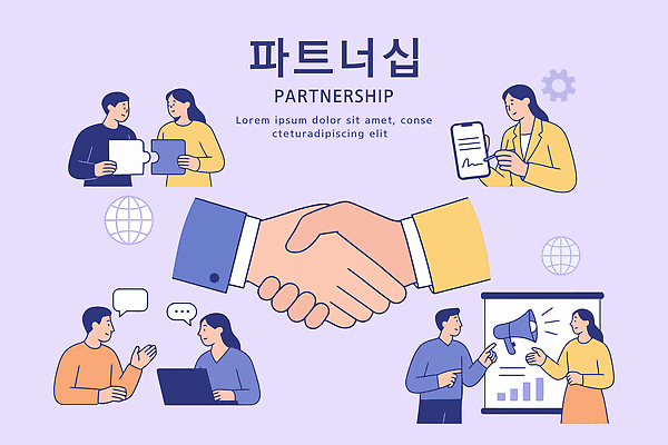 손 여자 남자 말풍선 일러스트 비즈니스 그래프 협력 악수 미소 들기 정장 여러명 성인 신체부위 노트북 스마트폰 펜 확성기 가리킴 비즈니스맨 비즈니스우먼 프레젠테이션 퍼즐조각 연보라색 파트너십 성인만 국내일러스트 AI파일 옷 조각 다수 모션 표정 사람 손짓 전자제품 핸드폰 스마트기기 필기구 보라색 직장인 퍼즐 파일형식 벡터