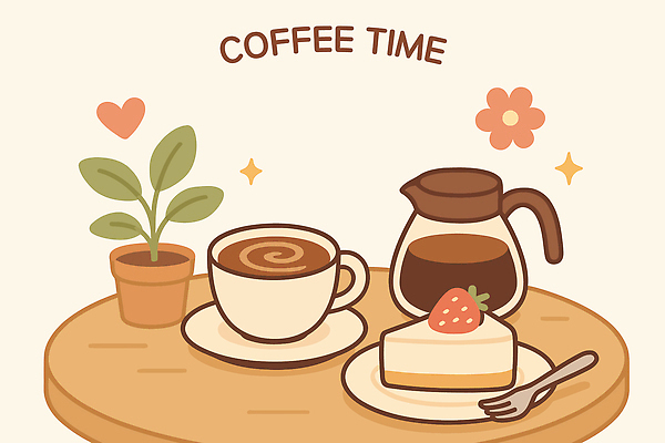 식물 접시 꽃 화분 포크 일러스트 티타임 사람없음 반짝임 갈색 하트 조각케이크 커피잔 커피포트 컵받침 아메리카노 나무탁자 딸기케이크 국내일러스트 AI파일 모양 식기 커피 컬러 모션 탁자 딸기 주전자 휴식 잔 케이크 받침대 파일형식 벡터