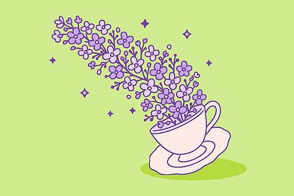 일러스트 티타임 사람없음 연두색 반짝임 찻잔 컵받침 라벤더 국내일러스트 AI파일 꽃 모션 휴식 잔 초록색 허브 받침대 파일형식 벡터