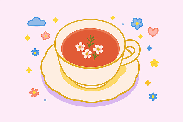 꽃잎 분홍색 일러스트 티타임 사람없음 반짝임 하트 찻잔 컵받침 구름모양 꽃차 국내일러스트 AI파일 모양 꽃 컬러 모션 휴식 잔 차_음료 받침대 파일형식 벡터 구름_자연