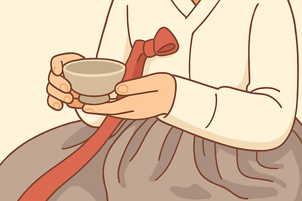 여자 일러스트 티타임 한명 들기 상반신 성인 찻잔 한복 베이지색 성인여자한명만 국내일러스트 AI파일 1 한국전통 컬러 모션 휴식 잔 사람 전통의상 여자한명만 성인여자만 파일형식 벡터