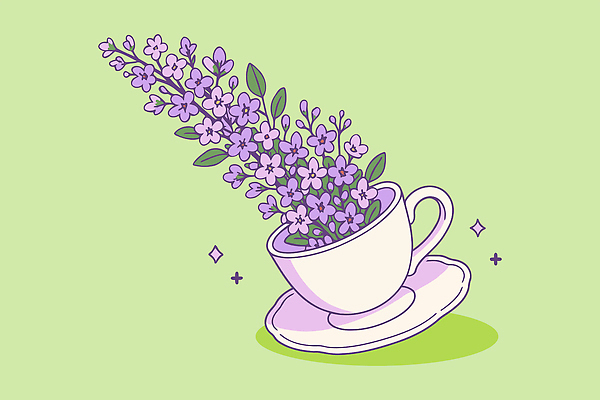 일러스트 티타임 사람없음 연두색 반짝임 찻잔 컵받침 라벤더 국내일러스트 AI파일 꽃 모션 휴식 잔 초록색 허브 받침대 파일형식 벡터