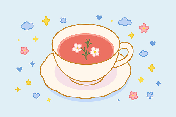 꽃잎 하늘색 일러스트 티타임 사람없음 반짝임 하트 찻잔 컵받침 구름모양 꽃차 국내일러스트 AI파일 모양 꽃 모션 휴식 잔 파란색 차_음료 받침대 파일형식 벡터 구름_자연