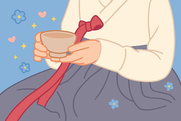 여자 꽃 일러스트 티타임 한명 들기 상반신 성인 파란색 반짝임 하트 찻잔 한복 성인여자한명만 국내일러스트 AI파일 모양 식물 1 한국전통 컬러 모션 휴식 잔 사람 전통의상 여자한명만 성인여자만 파일형식 벡터