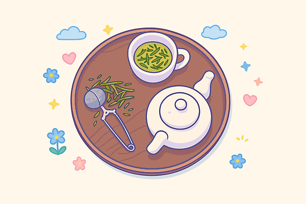 꽃 일러스트 티타임 사람없음 반짝임 하트 찻잔 찻주전자 구름모양 녹차잎 다과상 차거름망 국내일러스트 AI파일 모양 식물 모션 주전자 휴식 잔 녹차 다과 찻잎 파일형식 벡터 구름_자연