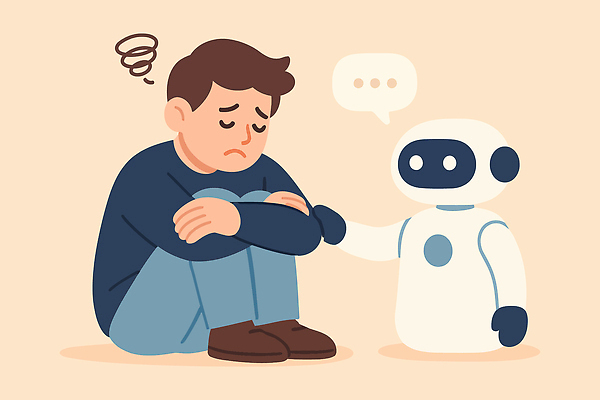 전신 남자 말풍선 일러스트 한명 성인 만지기 슬픔 도움 좌절 로봇 상담 격려 위로 베이지색 성인남자한명만 정신건강 AI_인공지능 국내일러스트 AI파일 1 감정 컬러 컨셉 모션 건강 사람 남자한명만 성인남자만 파일형식 벡터