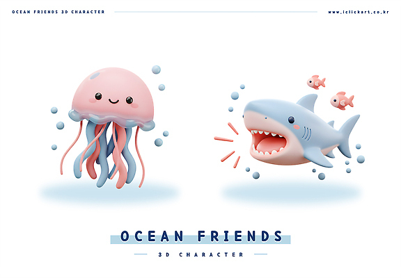 PSD 편집이미지 바다 3D캐릭터 어류 사람없음 3D 귀여움 물방울 상어 해파리 엘리먼트 편집3D 캐릭터 컨셉 수중동물 자포동물 디지털합성 파일형식
