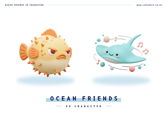 PSD 편집이미지 바다 음표 노래 3D캐릭터 사람없음 3D 귀여움 분노 물방울 복어 가오리 엘리먼트 편집3D 캐릭터 기호 감정 음악 컨셉 어류 디지털합성 파일형식
