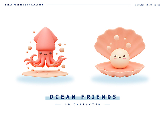 PSD 편집이미지 바다 3D캐릭터 사람없음 3D 귀여움 물방울 진주 문어 엘리먼트 진주조개 편집3D 캐릭터 컨셉 조개 연체동물 수중동물 보석 디지털합성 파일형식