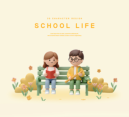 전신 PSD 편집이미지 여자 남자 꽃 안경 어린이 벤치 책가방 미소 들기 앉기 소녀 소년 두명 책 스쿨라이프 3D 풀 읽기 크로스백 몽둥이 어린이만 연노랑색 편집3D 식물 라이프스타일 잡화 의자 가방 학교 모션 표정 사람 노란색 디지털합성 파일형식