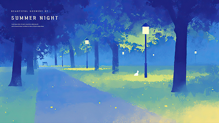 PSD 나무 공원 가로등 벤치 일러스트 밤하늘 수채화 잔디 초원 사람없음 파란색 빛 여름풍경 낭만 공원길 여름밤 국내일러스트 식물 공공시설 길 컬러 컨셉 의자 하늘 풍경 여름 야간 파일형식 여름_계절