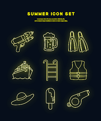 아이콘 사다리 생맥주 사람없음 여름 바캉스 세트 노란색 크루즈 호루라기 라인아트 오리발 맥주잔 구명조끼 비치모자 막대아이스크림 물총 엘리먼트 네온아트 2D아이콘 IC큐레이션 AI파일 모자_잡화 계절 선 컬러 배_교통 술잔 휴가 아이스크림 맥주 도구 네온 구조용품 파일형식 벡터