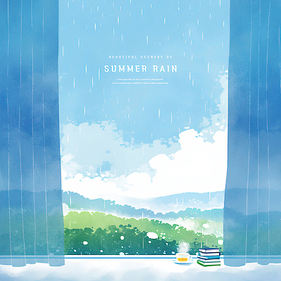 PSD 구름 하늘색 일러스트 하늘 수채화 사람없음 여름풍경 커튼 풀 비 수증기 커피잔 컵받침 창가 장마 책더미 국내일러스트 자연요소 식물 커피 창문 날씨 잔 풍경 책 파란색 비_날씨 받침대 무더기 파일형식 여름_계절