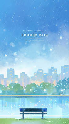 PSD 하늘색 벤치 일러스트 밤하늘 수채화 잔디 사람없음 강 여름풍경 도시 비 장마 빌딩숲 국내일러스트 자연요소 식물 의자 하늘 날씨 풍경 빌딩 파란색 비_날씨 야간 파일형식 여름_계절