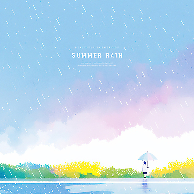 전신 PSD 구름 하늘색 일러스트 우산 하늘 수채화 한명 들기 사람 여름풍경 풀 비 장마 국내일러스트 자연요소 식물 1 모션 날씨 풍경 파란색 비_날씨 파일형식 여름_계절