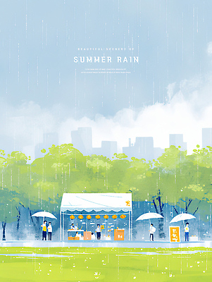 전신 PSD 나무 구름 일러스트 우산 하늘 수채화 들기 초원 여러명 성인 여름풍경 비 군중 천막 장마 빌딩숲 부스 입간판 풍등 성인만 국내일러스트 자연요소 식물 다수 모션 날씨 조명 간판 사람 풍경 빌딩 비_날씨 파일형식 여름_계절