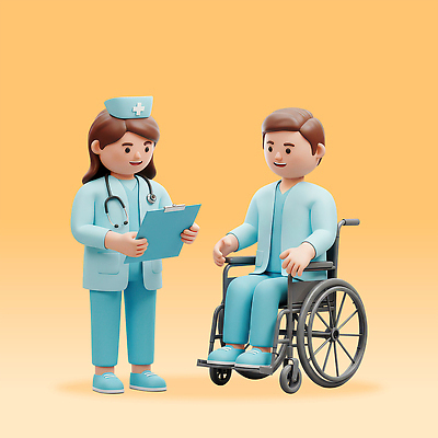 전신 PSD 편집이미지 여자 남자 유니폼 청진기 함께함 3D캐릭터 직업캐릭터 미소 들기 앉기 성인 두명 3D 주황색 진료 간호사 의사 장애인 휠체어 간호사모자 서류판 성인만 장애인취업 장애인복지 편집3D 직업 캐릭터 모자_잡화 옷 컬러 컨셉 비즈니스 의학 의료기기 모션 표정 사람 사무용품 의료진 복지 디지털합성 장애 파일형식
