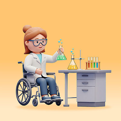 전신 PSD 편집이미지 여자 함께함 3D캐릭터 직업캐릭터 실험 한명 미소 들기 앉기 성인 3D 주황색 실험복 장애인 과학자 책상 시험관 휠체어 삼각플라스크 보안경 성인여자한명만 장애인취업 장애인복지 편집3D 직업 캐릭터 1 컬러 과학 가구 컨셉 비즈니스 모션 표정 실험기구 사람 가운 안전장비 복지 플라스크 디지털합성 장애 학자 여자한명만 성인여자만 파일형식