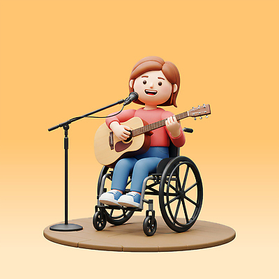 전신 PSD 편집이미지 여자 연주 노래 함께함 3D캐릭터 직업캐릭터 한명 미소 들기 앉기 성인 3D 주황색 공연 음악가 기타 장애인 스탠드마이크 휠체어 성인여자한명만 장애인취업 장애인복지 편집3D 직업 캐릭터 1 음악 컬러 컨셉 비즈니스 모션 현악기 표정 사람 이벤트 복지 디지털합성 마이크 장애 여자한명만 성인여자만 파일형식