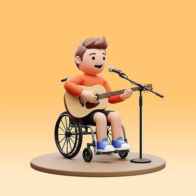 전신 PSD 편집이미지 남자 연주 노래 함께함 3D캐릭터 직업캐릭터 한명 미소 들기 앉기 성인 3D 주황색 공연 음악가 기타 장애인 스탠드마이크 휠체어 성인남자한명만 장애인취업 장애인복지 편집3D 직업 캐릭터 1 음악 컬러 컨셉 비즈니스 모션 현악기 표정 사람 이벤트 복지 디지털합성 마이크 장애 남자한명만 성인남자만 파일형식