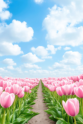 JPG 구름 편집이미지 길 잎 꽃밭 봄꽃 하늘 사람없음 봄풍경 튤립 편집실사 AI포토 AI콘텐츠 자연요소 식물 꽃 풍경 봄 CG 파일형식