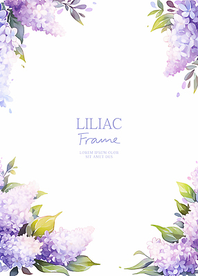 PSD 잎 일러스트 여름꽃 수채화 사람없음 보라색 라일락 꽃프레임 산뜻 카피스페이스 국내일러스트 식물 꽃 컬러 컨셉 프레임 공백 파일형식 여름_계절